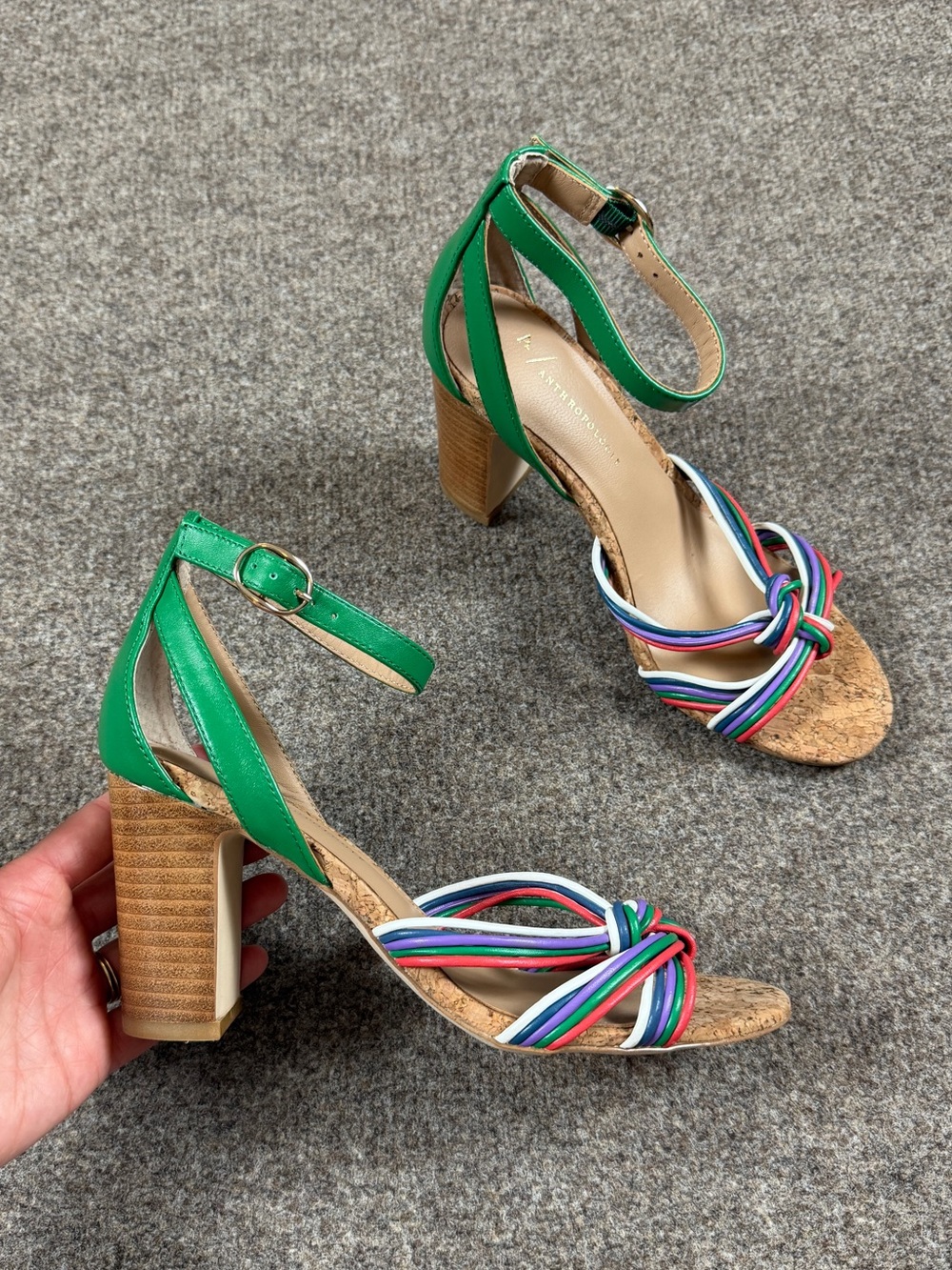 Anthropology Summer Nights Block Heel Colorful Ankle‎ Strap Sandal Women’s 6.5